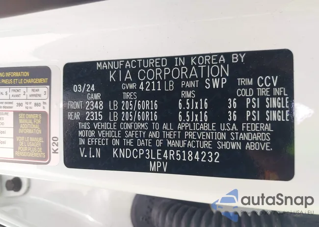 KNDCP3LE4R5184232: 43306229