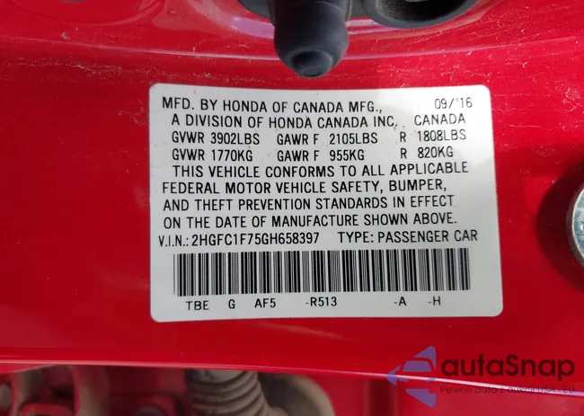 2HGFC1F75GH658397: 43306280