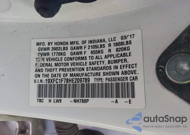 19XFC1F78HE209789: 43306289