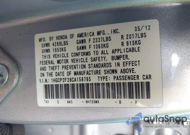 1HGCP2F38CA158785: 43306376