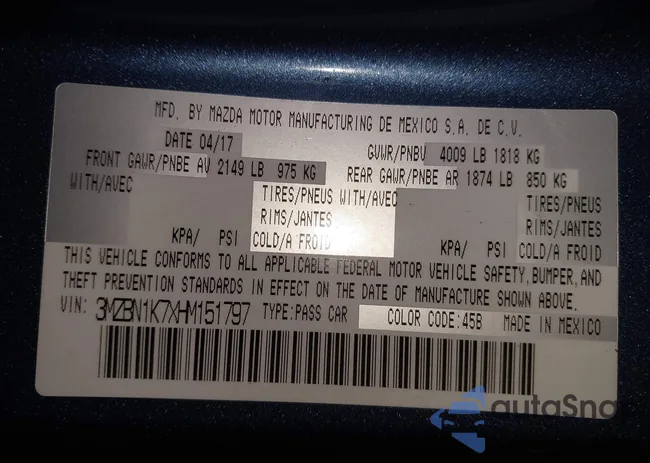 3MZBN1K7XHM151797: 43305381