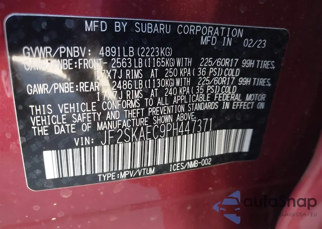 JF2SKAEC9PH447371: 43305520