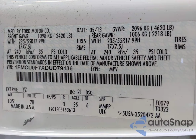 1FMCU0F7XDUD79136: 43306999