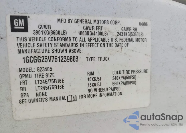 1GCGG25V761239803: 43307002