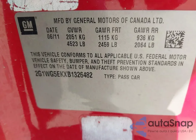 2G1WG5EKXB1326482: 43307017