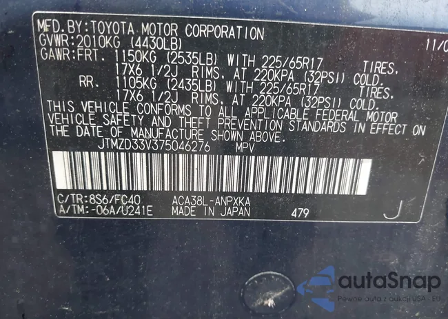 JTMZD33V375046276: 43307055