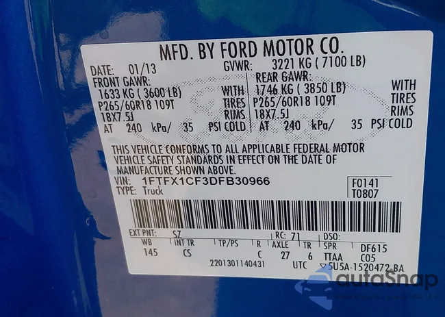 1FTFX1CF3DFB30966: 43307060