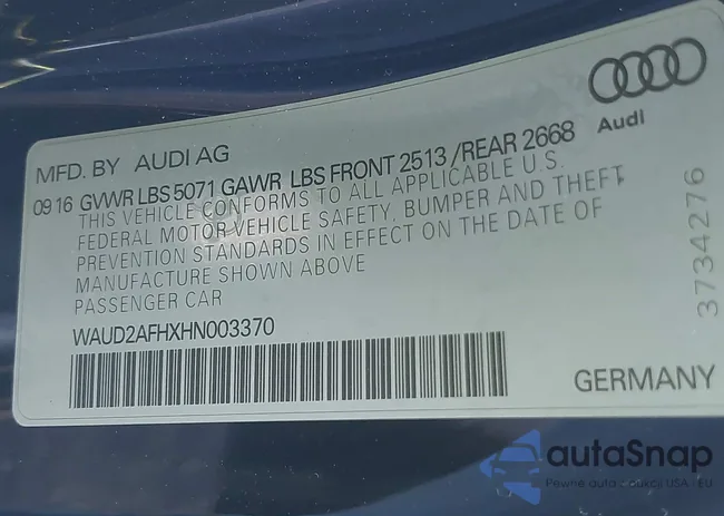 WAUD2AFHXHN003370: 43307211