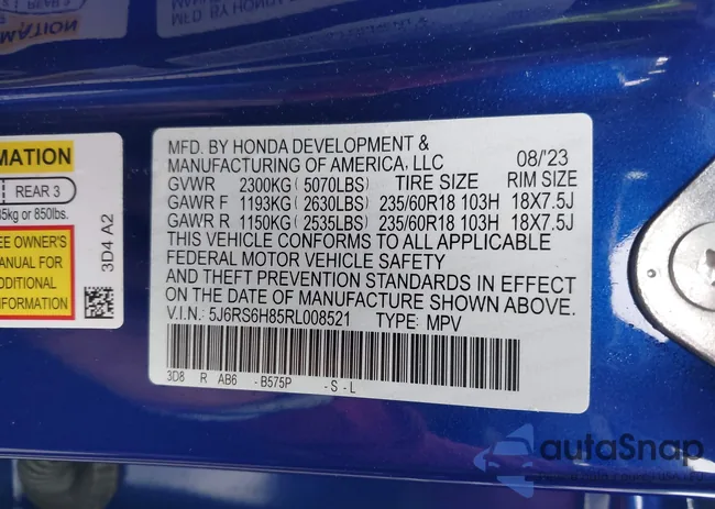 5J6RS6H85RL008521: 43307340