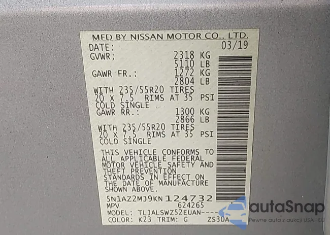 5N1AZ2MJ9KN124732: 43307343