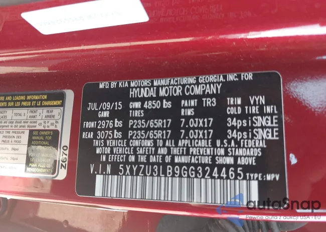 5XYZU3LB9GG324465: 43306461