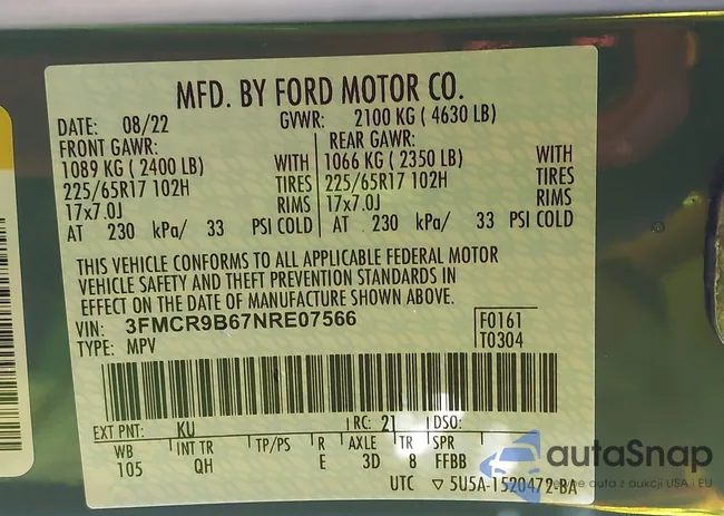 3FMCR9B67NRE07566: 43306476