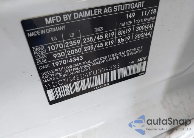 WDCTG4EB4KU009333: 43306710