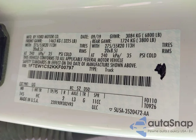 1FTEW1C52KKF00797: 43307762