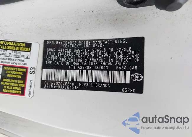 4T1FA38P08U137613: 43307804