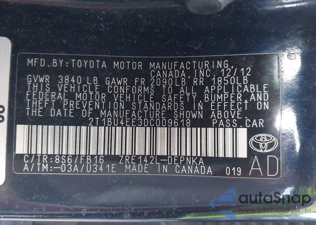 2T1BU4EE3DC009618: 43307846