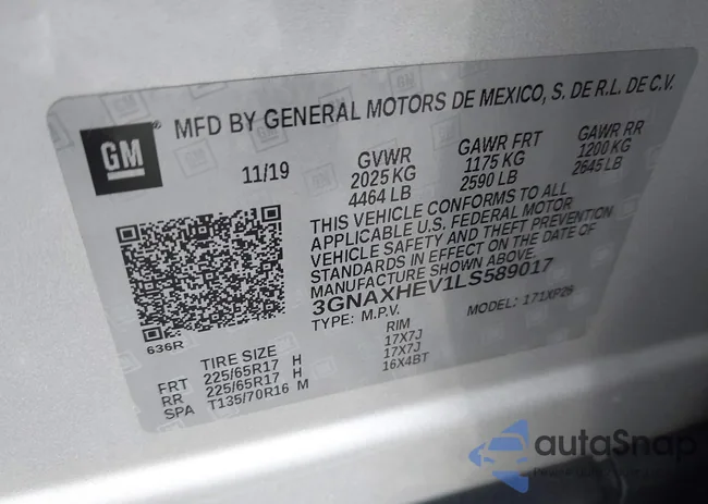 3GNAXHEV1LS589017: 43307862