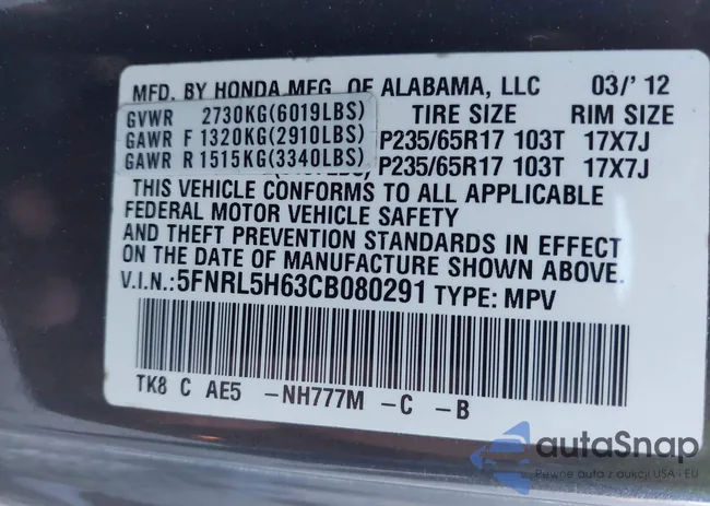 5FNRL5H63CB080291: 43307876