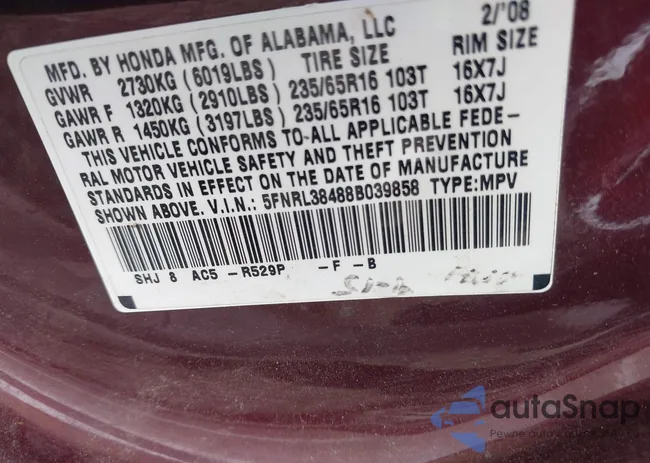 5FNRL38488B039858: 43307927