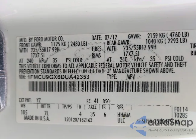 1FMCU9GX6DUA42353: 43307946