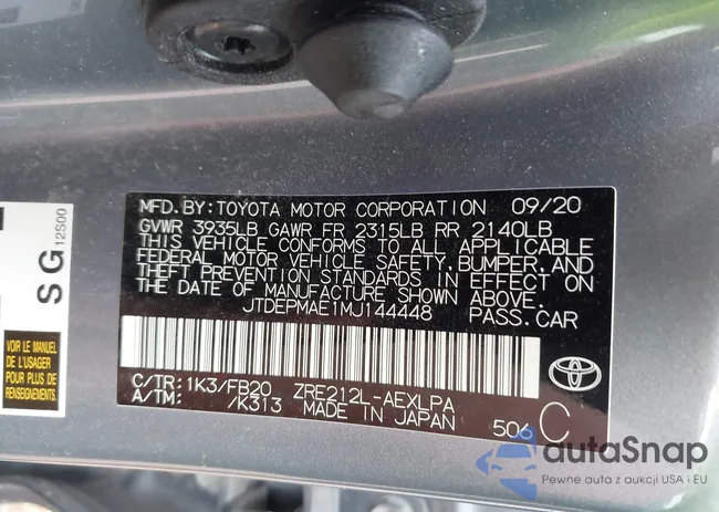 JTDEPMAE1MJ144448: 43307967