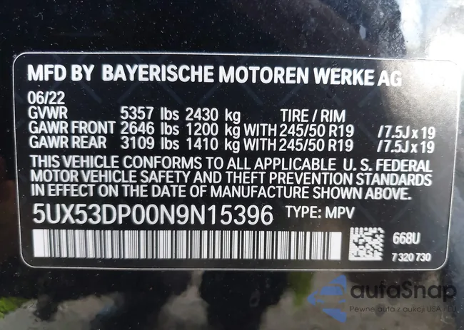 5UX53DP00N9N15396: 43307974