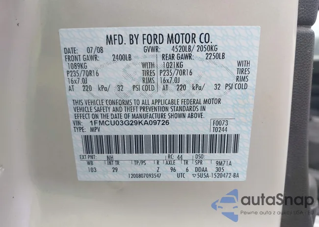 1FMCU03G29KA09726: 43308005