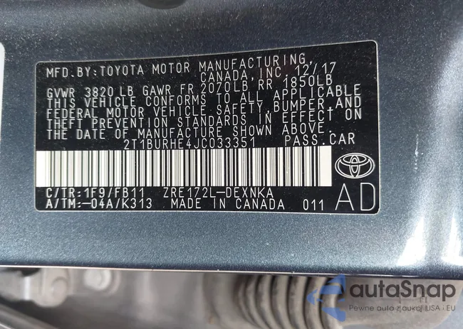 2T1BURHE4JC033351: 43308024