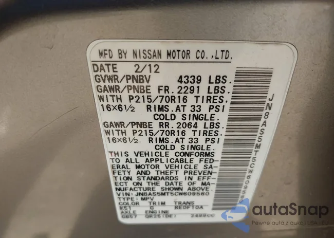 JN8AS5MT5CW609560: 43308102