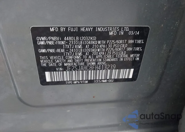 JF2SJAHC8FH413239: 43308160