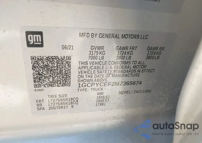 1GCPYCEF2MZ365674: 43308180