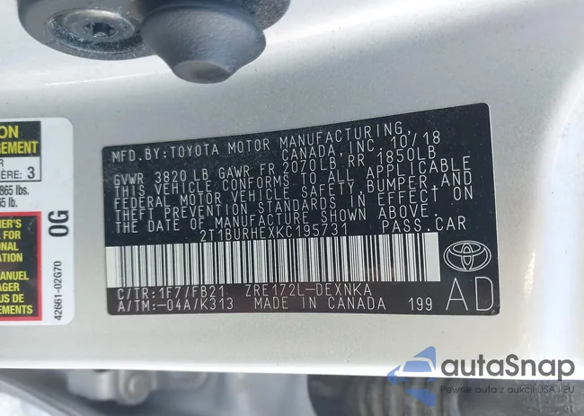 2T1BURHEXKC195731: 43308239