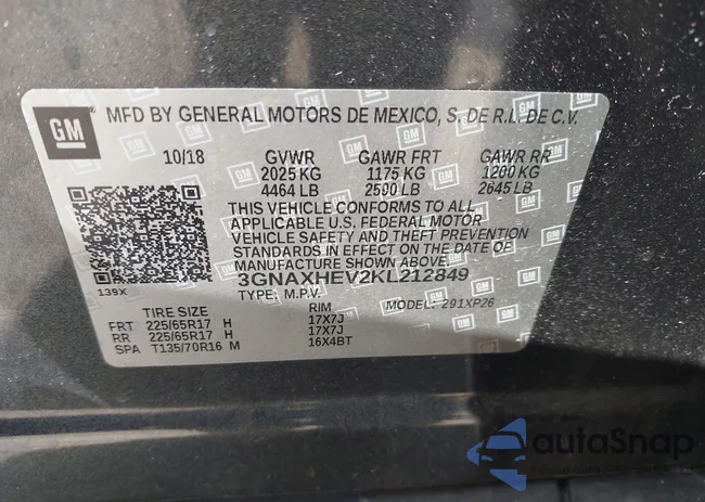 3GNAXHEV2KL212849: 43308326