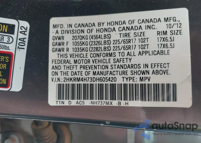 2HKRM4H73DH605420: 43307355