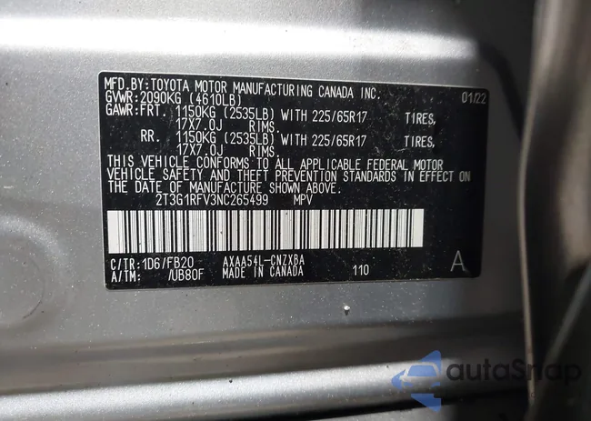 2T3G1RFV3NC265499: 43307529