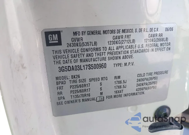 3G5DA03L17S500960: 43307695