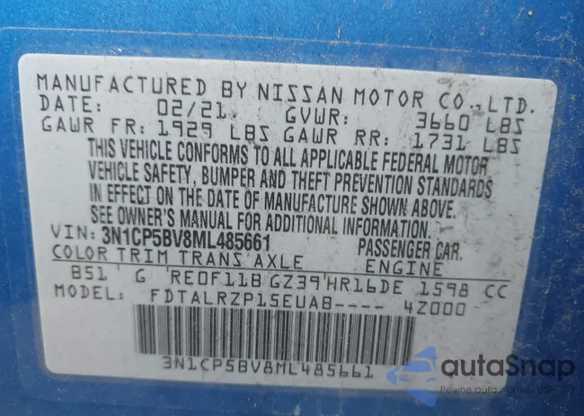 3N1CP5BV8ML485661: 43307700