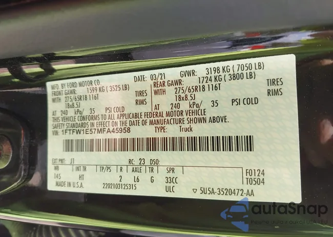 1FTFW1E57MFA45958: 43307705