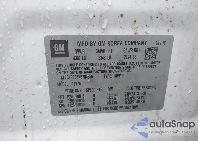 KL7CJPSB5KB764366: 43307735