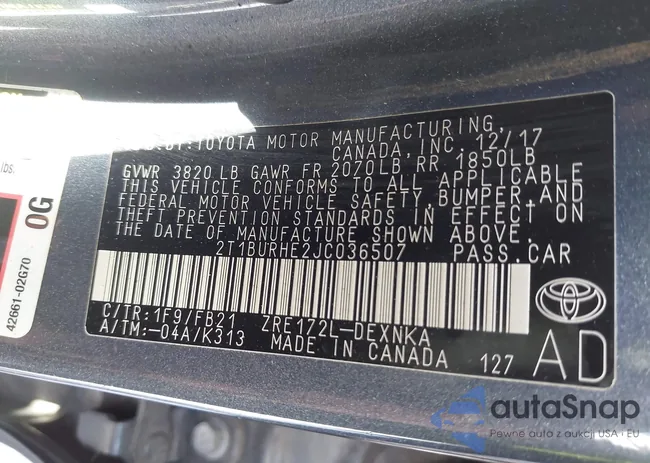 2T1BURHE2JC036507: 43308813