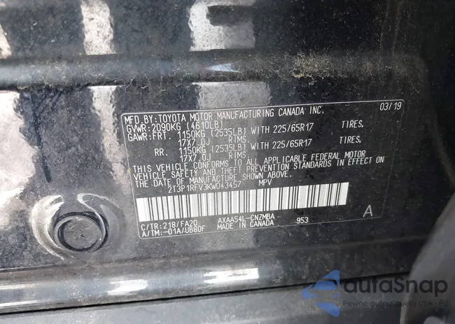 2T3P1RFV3KW043457: 43308820