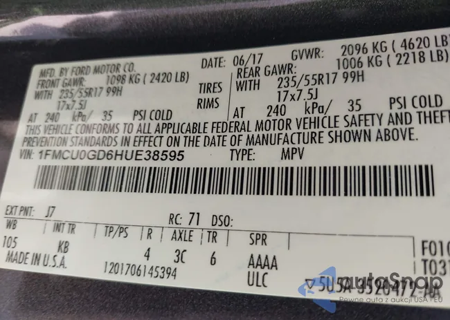 1FMCU0GD6HUE38595: 43308893