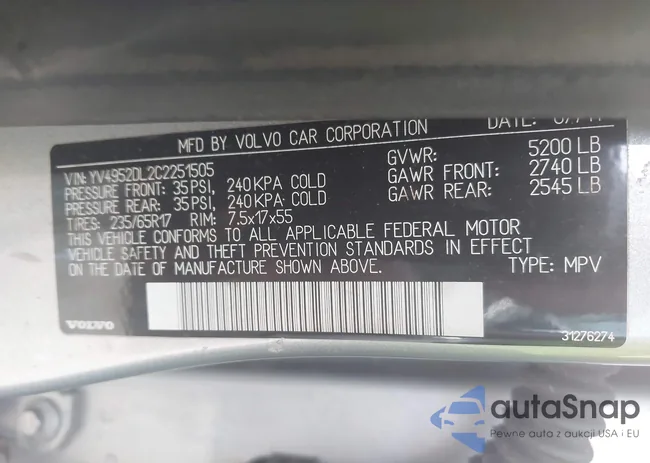 YV4952DL2C2251505: 43309001