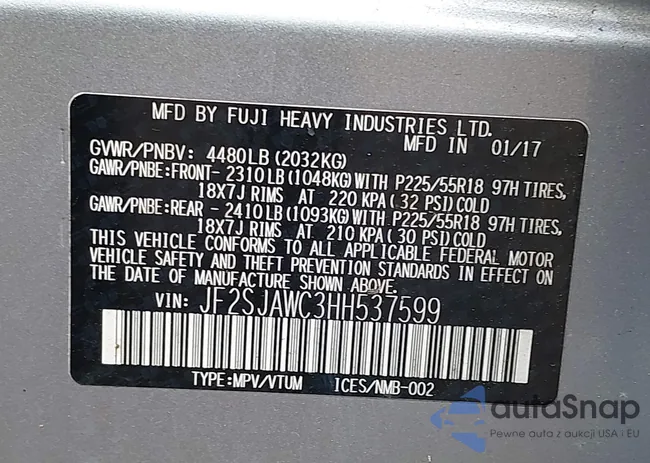 JF2SJAWC3HH537599: 43309147