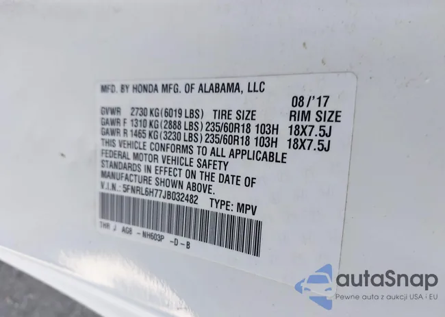 5FNRL6H77JB032482: 43309167