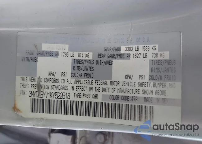 3MYDLBYV1KY522618: 43309245