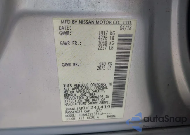 1N4AL3AP3JC241419: 43309274