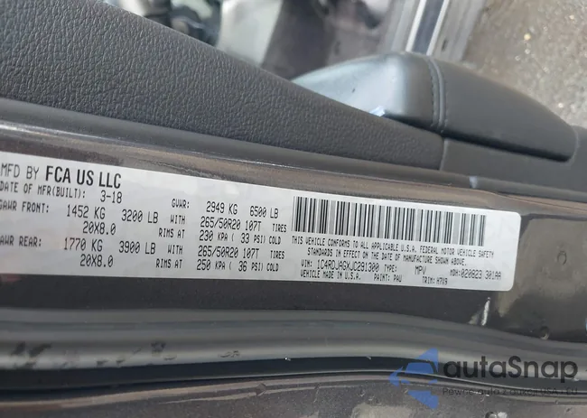 1C4RDJAGXJC291300: 43309283