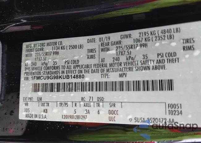 1FMCU9G98KUB14880: 43309291