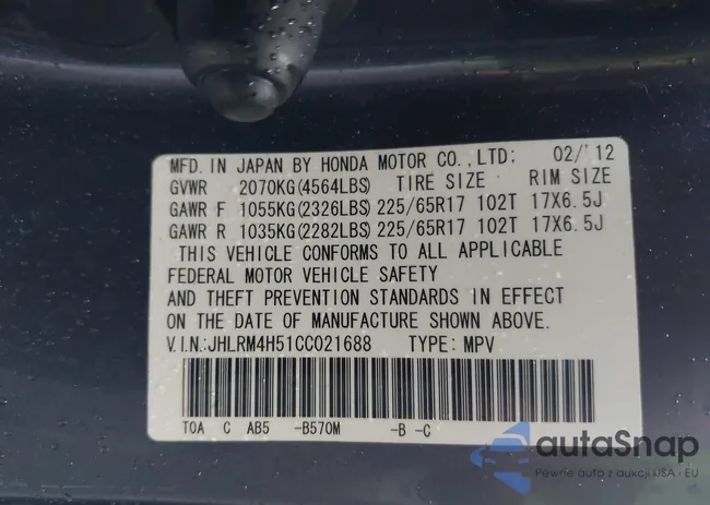 JHLRM4H51CC021688: 43309300